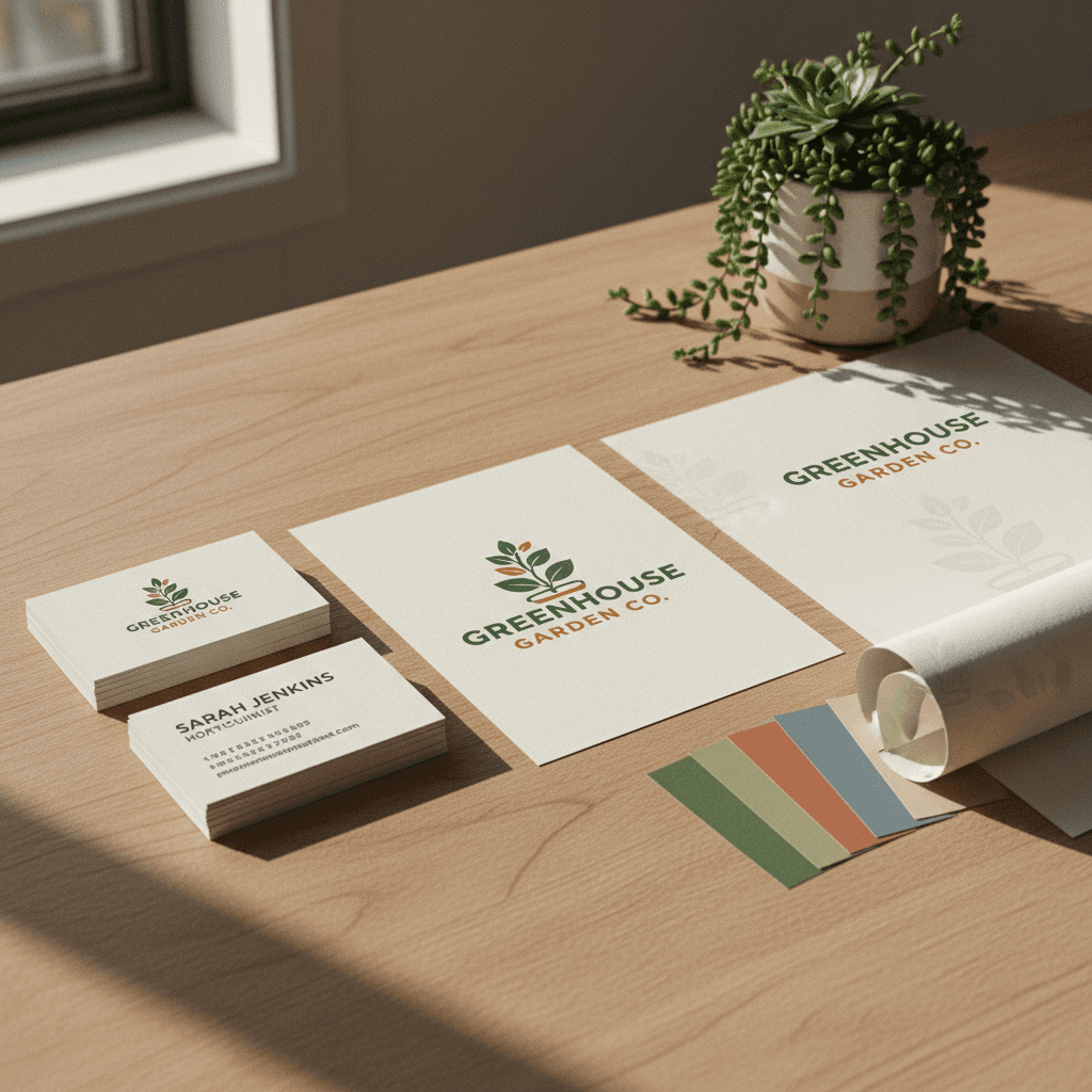 Complete brand identity package with logo and business cards