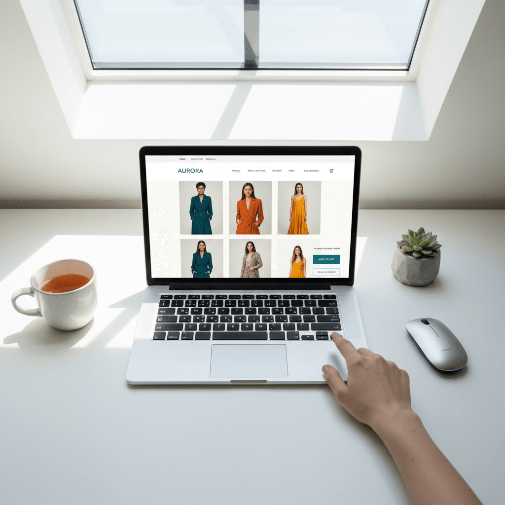 Web designer presenting a completed clothing brand website