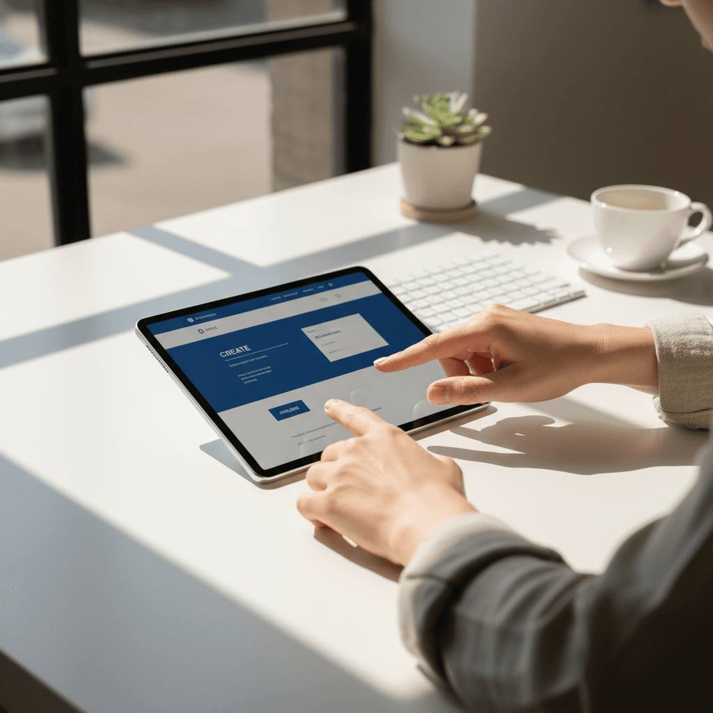 Designer reviewing website mockup on tablet