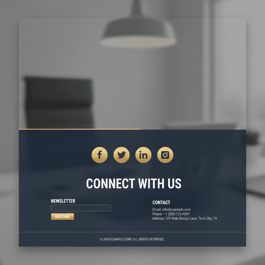 Professional website footer with complete brand presentation